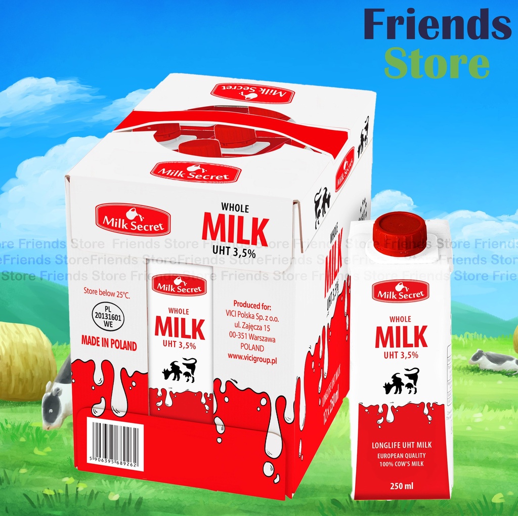 Milk Secret - [原箱] <細盒裝> 超高溫處理 全脂牛奶 3.5% (250毫升 X 12)最佳飲用日期：2025年6月15日或之後