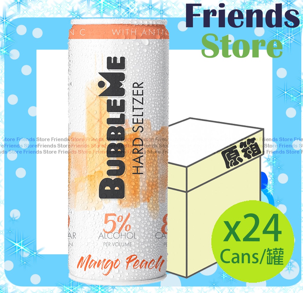 BUBBLEME - [原箱] 芒果香桃風味 零糖份氣泡酒 (330毫升 X 24)