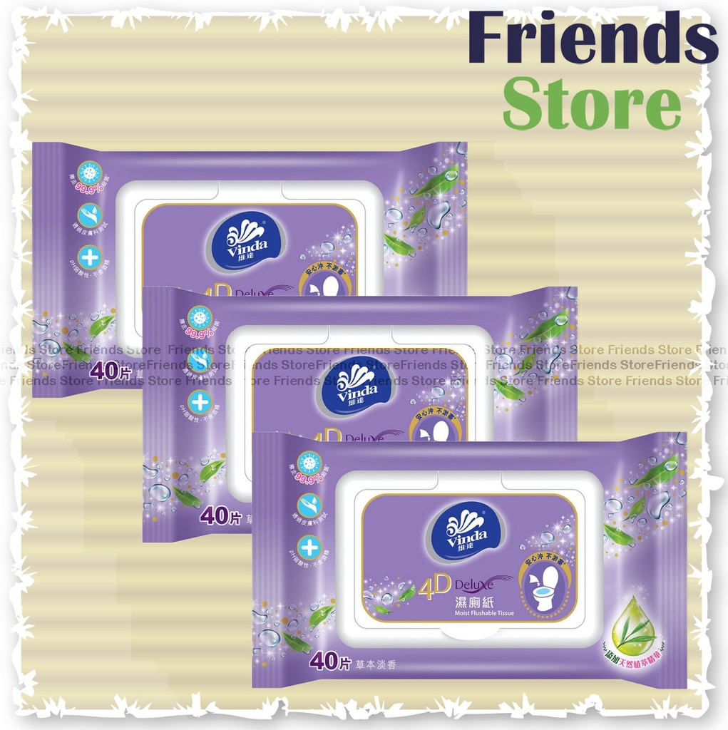 Vinda - 4d Deluxe Moist Flushable Tissue (Pack of 40s X 3)