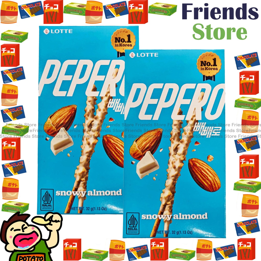 Lotte - PEPERO Snowy Almond Chocolate Biscuits Sticks (32g X 2) (淺藍)