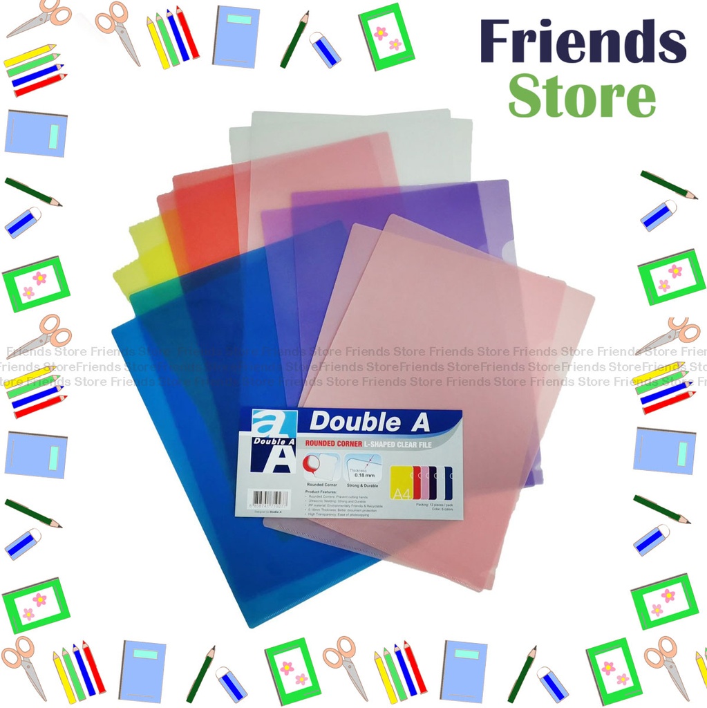 Double A - A4 L shape single layer clear file/Six color mix