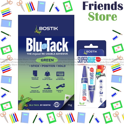 [14054D] Bostik - Blu-Tack 75克寶貼萬用膠 - 螢光綠 (優惠裝加送超能膠3克x2)