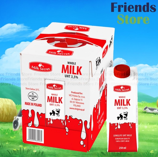 [4GZ4C] Milk Secret - [原箱] <細盒裝> 超高溫處理 全脂牛奶 3.5% (250毫升 X 12)最佳飲用日期：2025年6月15日或之後