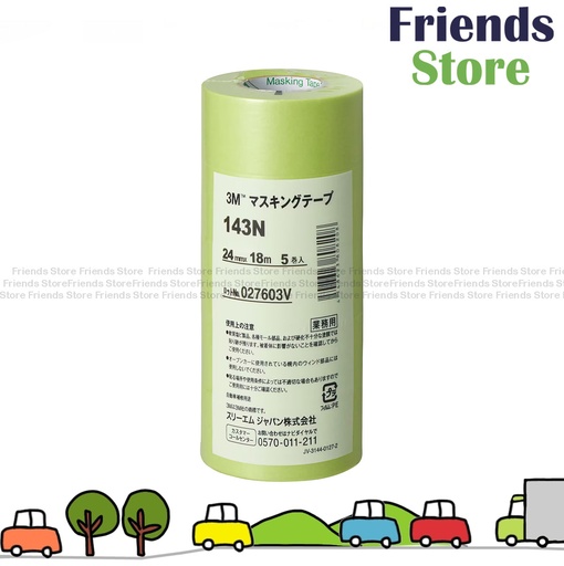 [3M143N] 3M - Adhesive Tape Paper Masking Tape  24mm x 18m (143N) 5 rolls