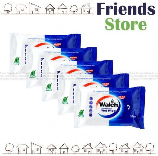 [PA031A2] Walch - Antibacterial Wet Wipes (aloe) 10pcs x5packs (Random Packing)