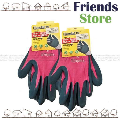 [GFGM3] HandsON - 100% Foam Latex Nylon Glove 309812   (Pink / size M) X 2