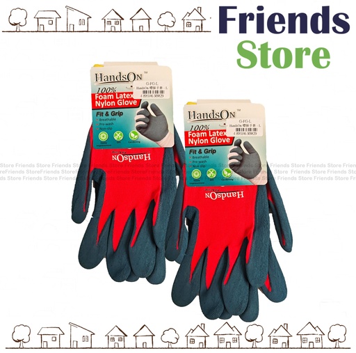 [GFGLRED] HandsON - HandsON 100% Foam Latex Nylon Glove 309829 (Red/ size L) X 2