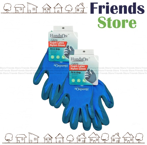[GFGM1] HandsON - 100% Foam Latex Nylon Glove 309812   (Blue / size M) X 2