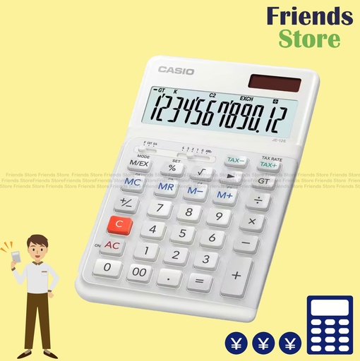 [35257D] CASIO - 12-Digit Compact Ergonomic Desk Calculator (White) JE-12E-WE